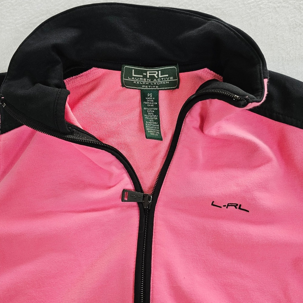 Lauren Active Ralph Lauren Pink Black Colorblock Full Zip Track Jacket Petite PS - Picture 3 of 11